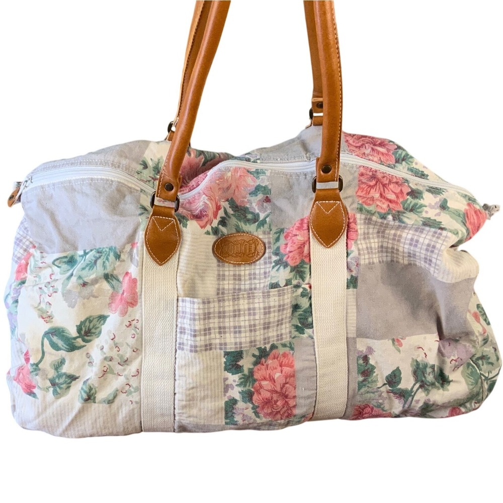 Gitano Vintage Floral Plaid Patchwork Duffle Bag … - image 1